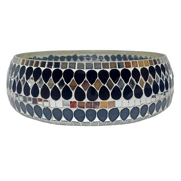 Black & Silver Mosaic Bowl, 10"
