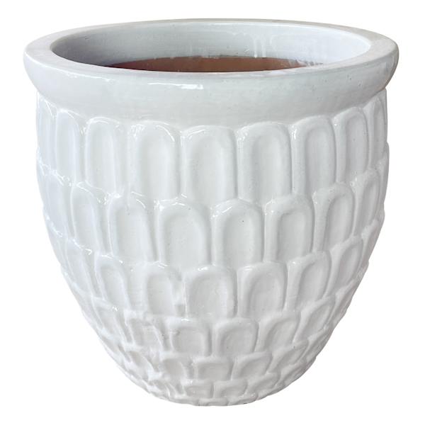 White Crown Ceramic Outdoor Planter, Medium