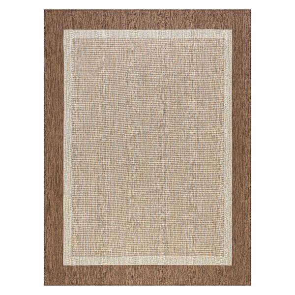 (E484) Sierra Tan Border Outdoor Area Rug, 5x7