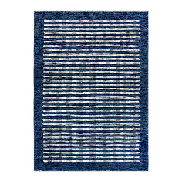 (B856) Honeybloom Roka Blue & White Striped Area Rug, 5x7
