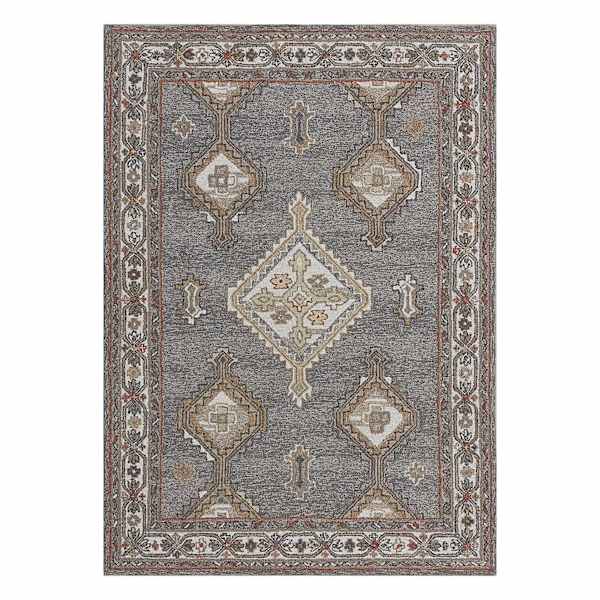 (A501) Jolene Grey Hooked Area Rug, 5x7