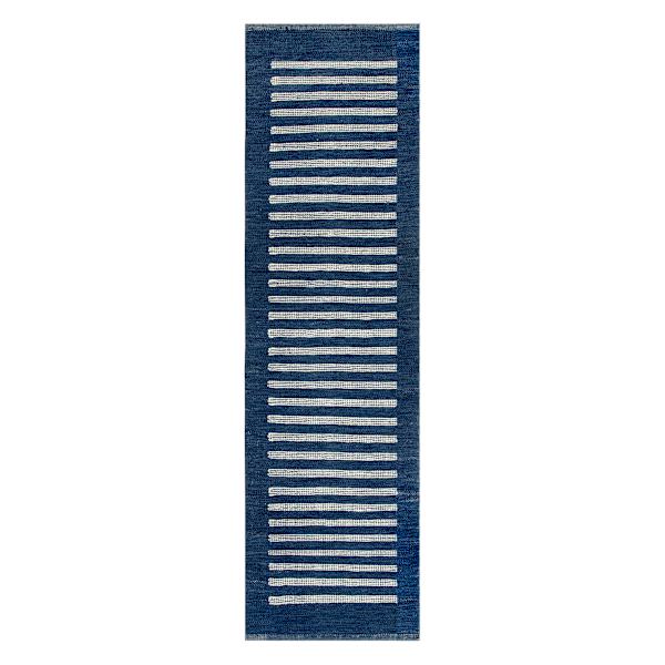 (B856) Honeybloom Roka Blue & White Striped Runner, 2x7