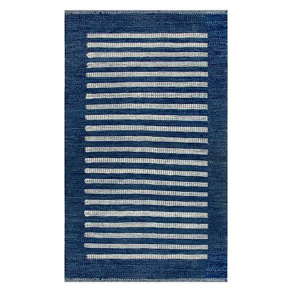 (B856) Honeybloom Roka Blue & White Striped Accent Rug, 3x5