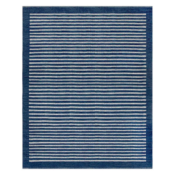 (B856) Honeybloom Roka Blue & White Striped Area Rug, 8x10