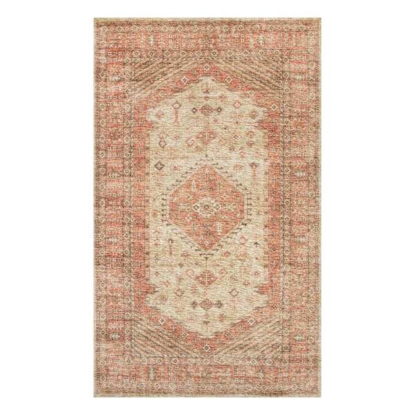 (B858) Honeybloom Rune Red Multi Accent Rug, 3x5