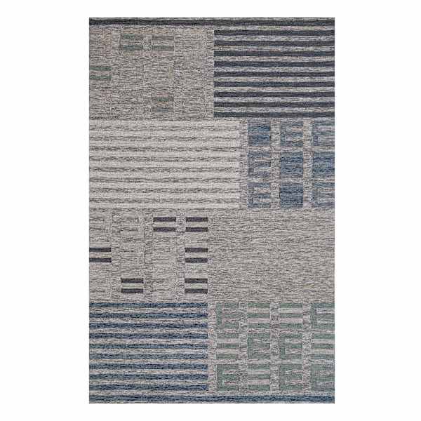 (A508) Ty Pennington Elmwood Blue & Ivory Patch Patterned Area Rug, 7x9