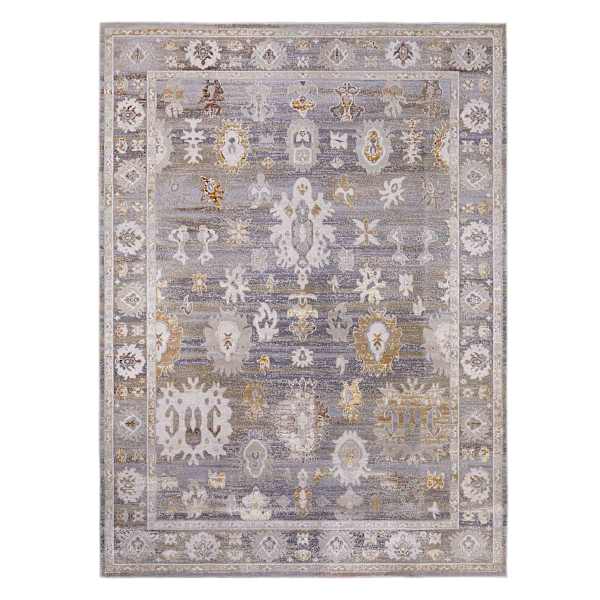 (A509) Found & Fable Thornhill Grey & Gold Floral Medallion Area Rug, 5x7
