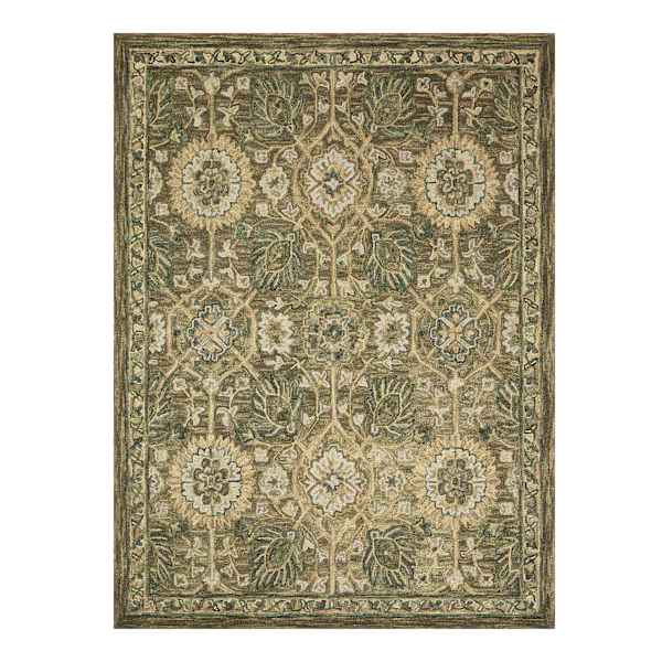 (A496) Honeybloom Victoria Sage Floral Hooked Area Rug, 8x10