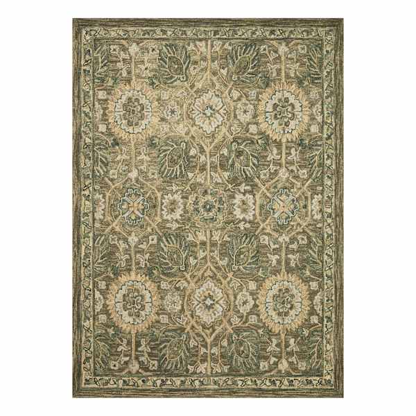 (A496) Honeybloom Victoria Sage Floral Hooked Area Rug, 5x7