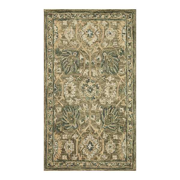 (A496) Honeybloom Victoria Sage Floral Hooked Accent Rug, 3x5