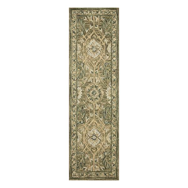 (A496) Honeybloom Victoria Sage Floral Hooked Runner, 2x7