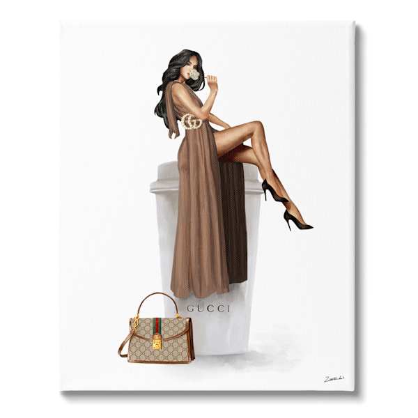 Glam Girl on Coffee Cup Canvas Wall Art, 16x12