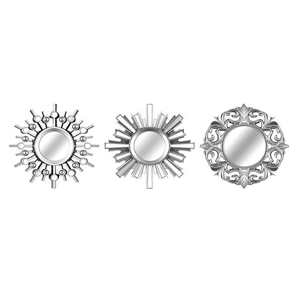 3-Piece Silver Ornate Wall Mirror Set, 10"