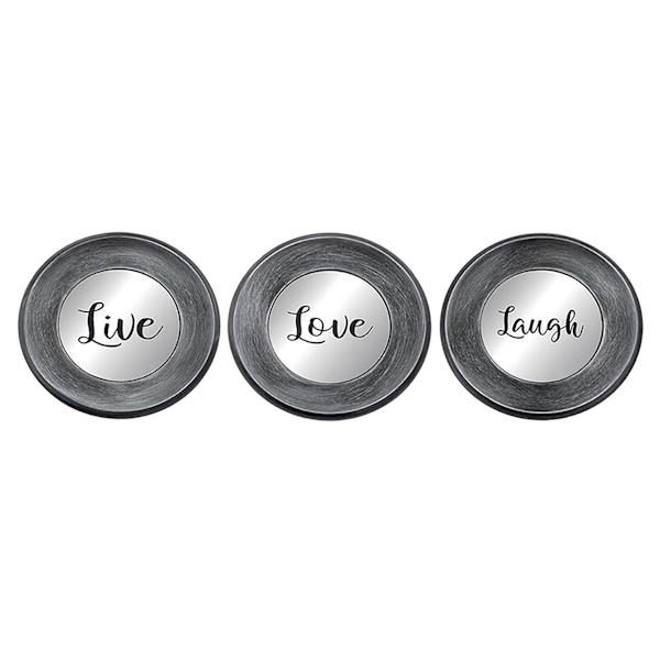 3-Piece Live, Love, Laugh Silver Wall Mirror Set, 10"