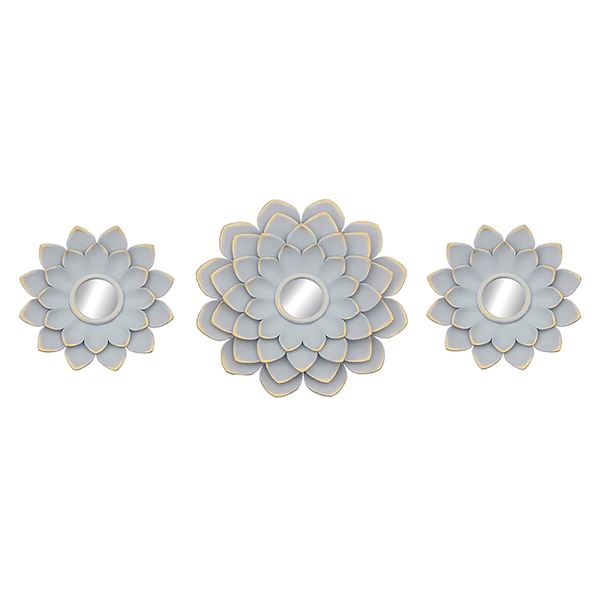 3-Piece Grey Floral Accent Wall Mirror Set, 14"