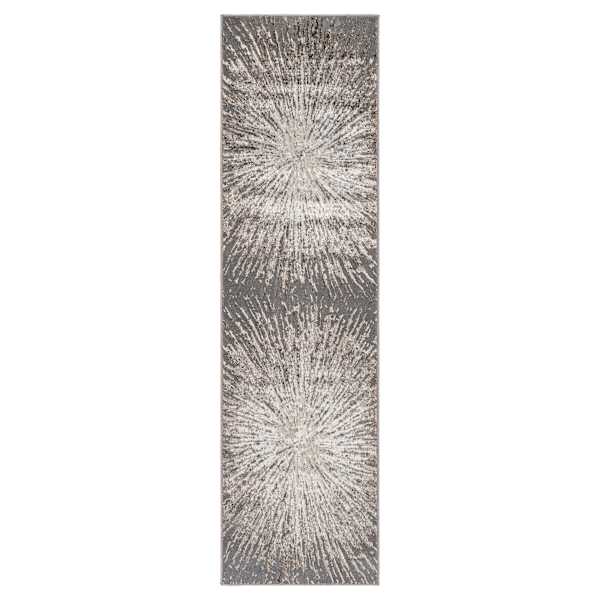(B812) Laila Ali Firenze Grey & Black Starburst Runner, 2x7