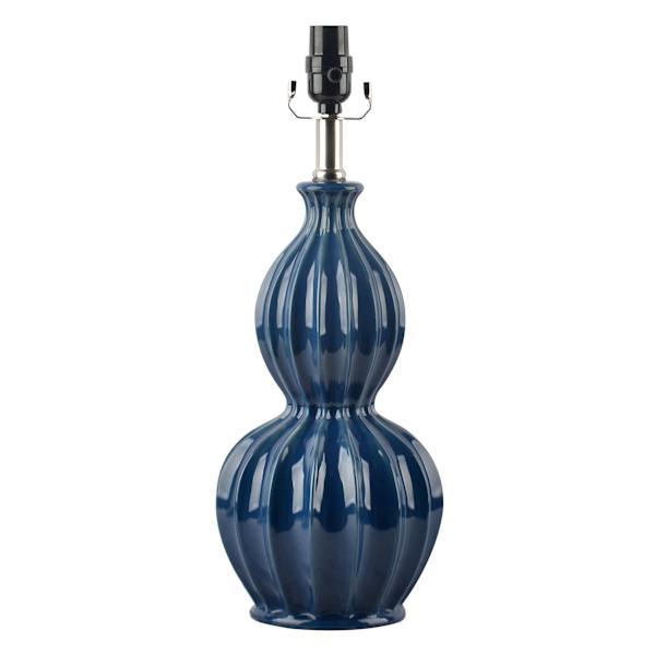 Blue ceramic ribbed medium lamp 19in