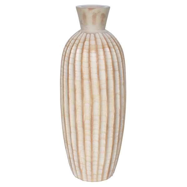 Found & Fable Whitewash Carved Vase, 16"