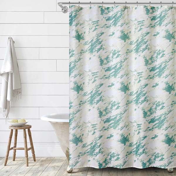 13-Piece Green Watercolor Tie Dye Shower Curtain Set, 72"
