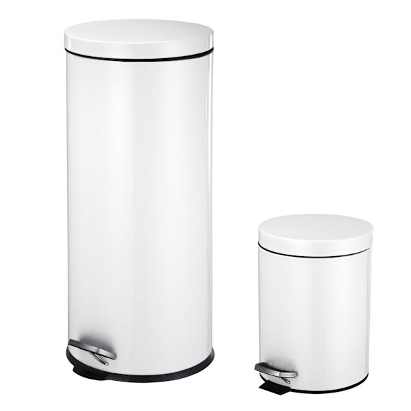 30l White Stainless Steel Trash Can with Bonus 5l Bin