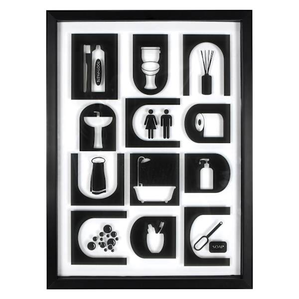Glass Framed Bathroom Print Wall Art, 14x19