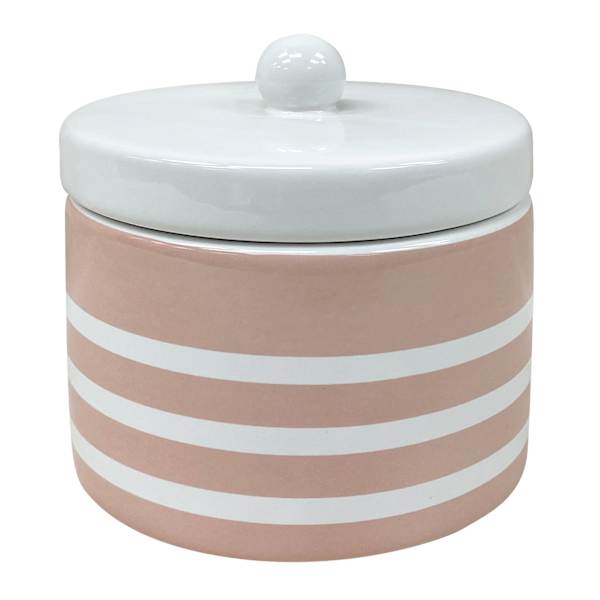 Pink Striped Ceramic Jar, 4.7"