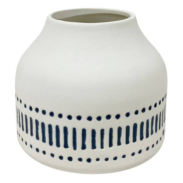 Honeybloom White & Blue Design Ceramic Vase, 4"