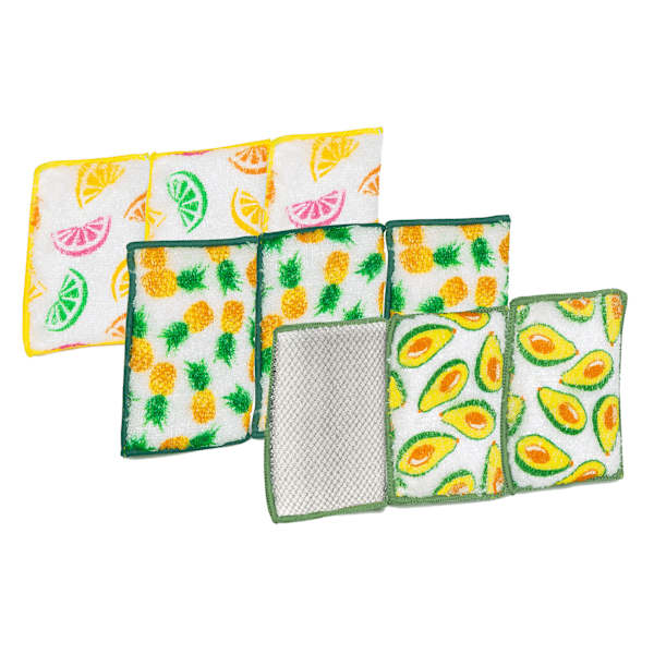 Set of 9 Non-Scratch Bamboo Smart Sponge, Fruit Print