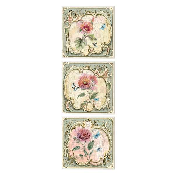 3-Piece Antique Floral Art Wooden Wall Decor, 8"
