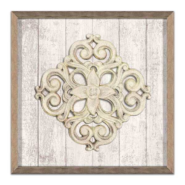 Framed Ornate Medallion on Planked Background Wall Decor, 10'