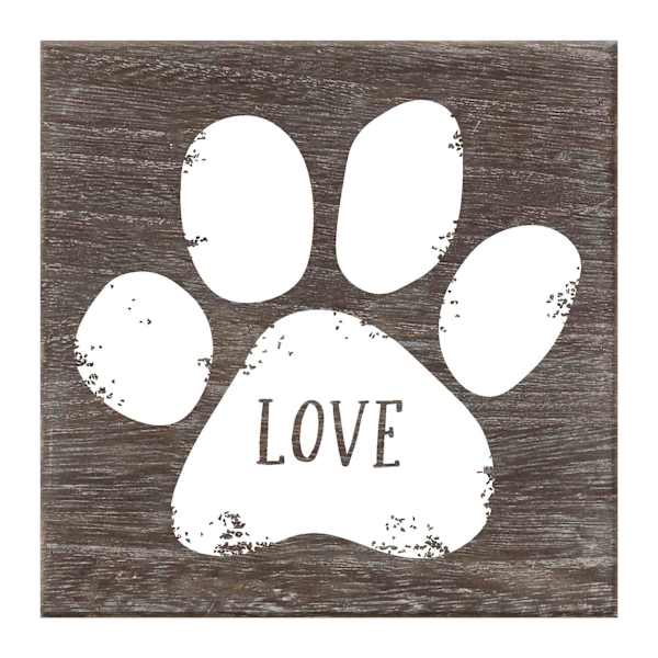 Greywash with White Paw & Love Printed Sentiment Wall Art, 6"