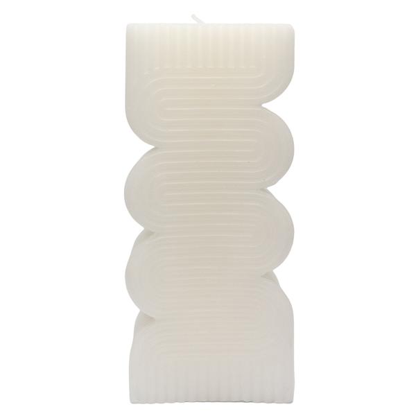 Crosby St. White Unscented Modern Wavy Pillar Candle, 3x8