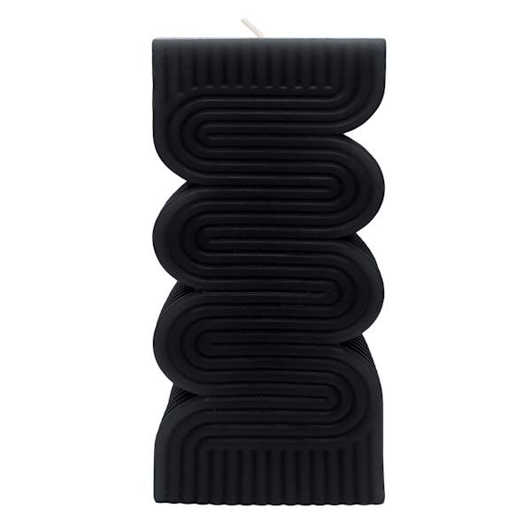 Crosby St. Black Unscented Modern Wavy Pillar Candle, 3x8