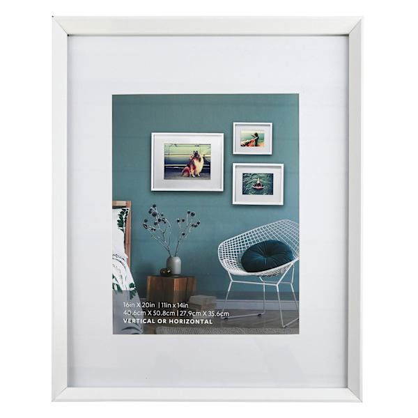 16x20 Matted to 11x14 Wall Frame, White