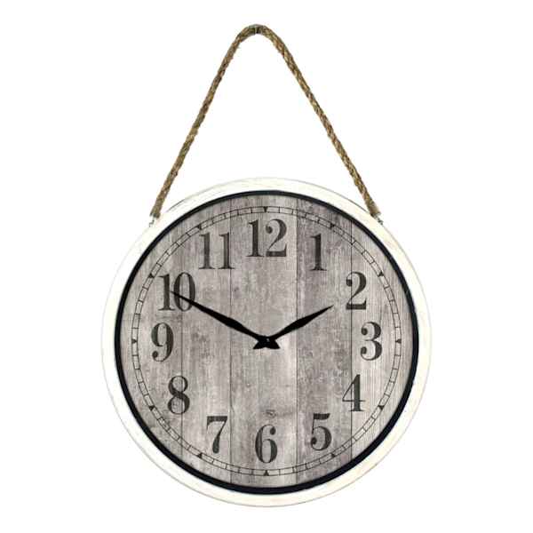 Hanging White Round Plank Wall Clock, 16"