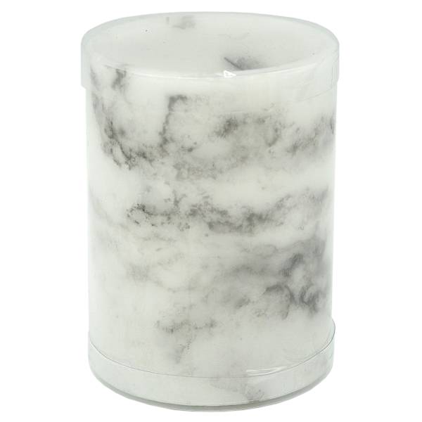 Crosby St. White Marbled Wax LED Pillar Candle with 6 Hour Timer, 3x4