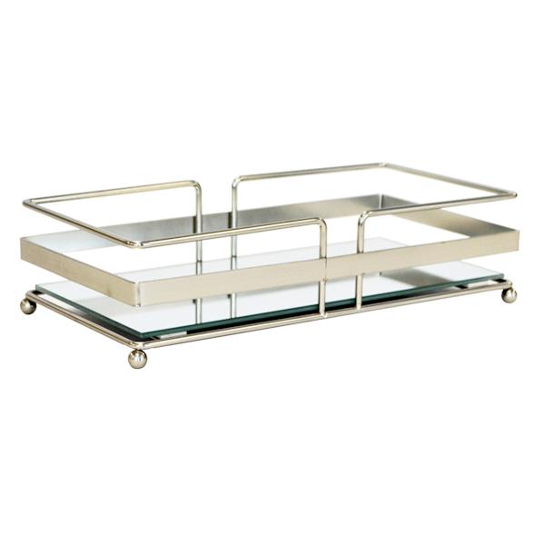 Sotto Satin Nickel Mirrored Rectangular Mirrored Vanity Tray, 6x12
