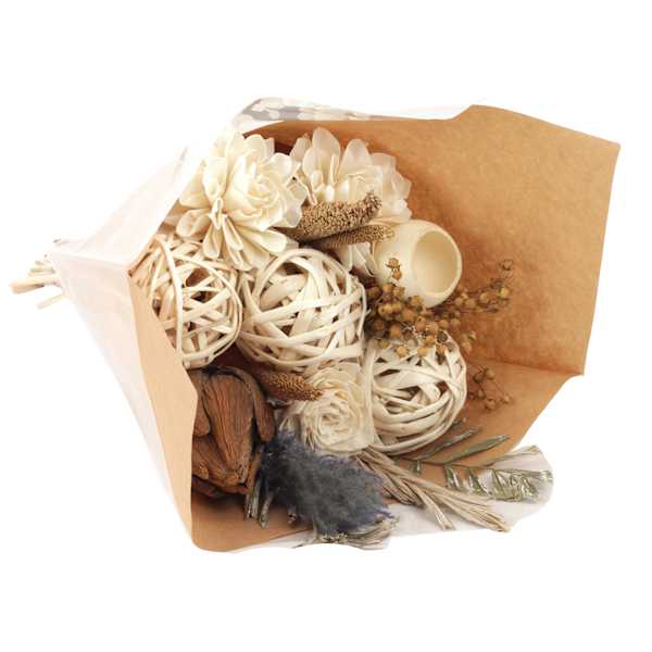 Dried Natural & Slate Blue Bouquet, 27"