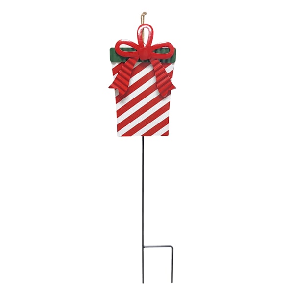 Homespun Holiday Red & White Striped Gift Yard Stake, 28"