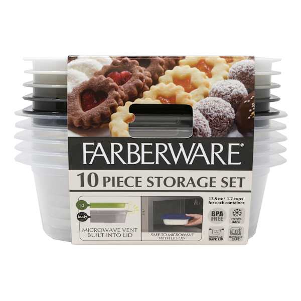 Farberware 10-Piece Black & Grey Storage Container Set, 13.5oz