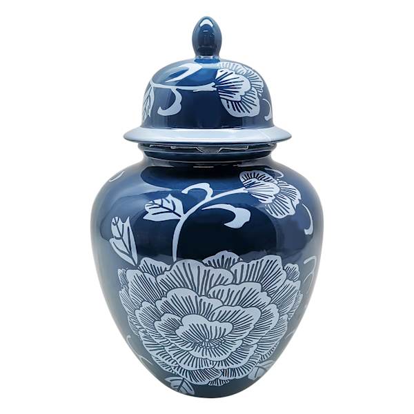 Blue Ceramic Jar, 12"