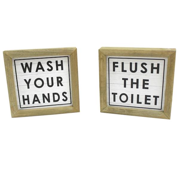 Wash Hands Flush Toilet Sign, 6"
