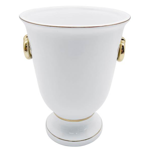 Providence White & Gold Rimmed Ceramic Vase, 8"