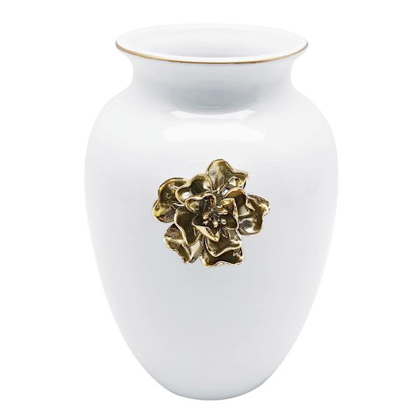 Providence Gold Flower Wide Mouth Ceramic Vase, 9"