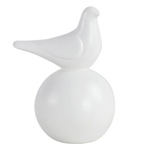 Providence White Ceramic Bird on Ball Decor, 6"