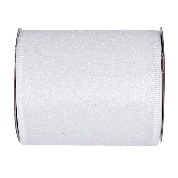 4" White Glittered Ribbon, 5yd