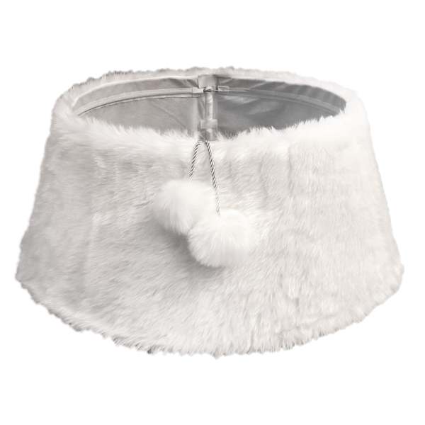 White Faux Fur Tree Collar with Pom-Poms, 26"