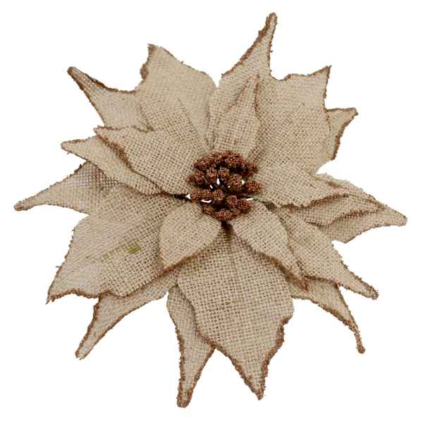 Homespun Holiday Natural Burlap Poinsettia Clip Ornament, 9"