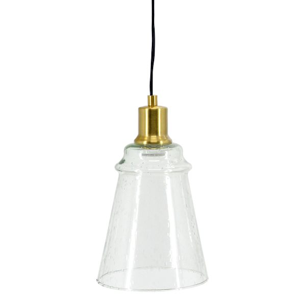 Honeybloom Brass Seeded Glass Hardwire Pendant Light, 11"
