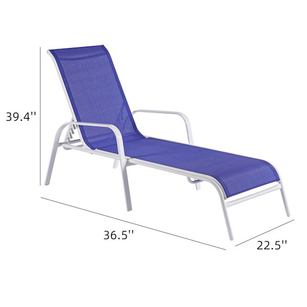 Stackable Sling Patio Chaise Lounge Chair, Cobalt Blue & White